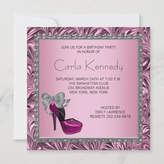Invitation Chaussures à talon élevé rose chaud Noir fête d'an (Dos)