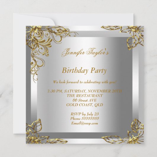 Invitation Chaussures à talon élevé Silver Gold fête d'annive (Dos)