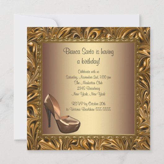 Invitation Chaussures à talon élevé Womans Gold 50e fête d'an (Dos)