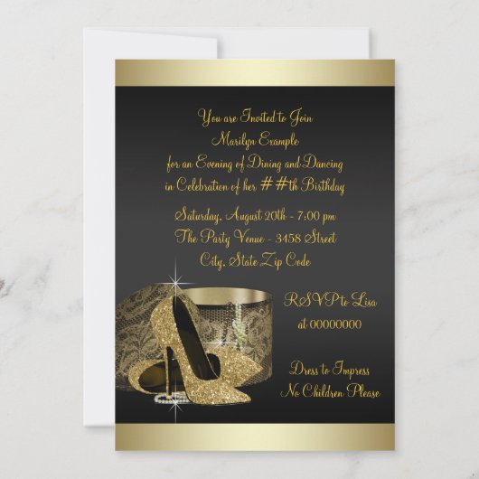 Invitation Chaussures à talon haut perles Black Gold Womans A (Dos)