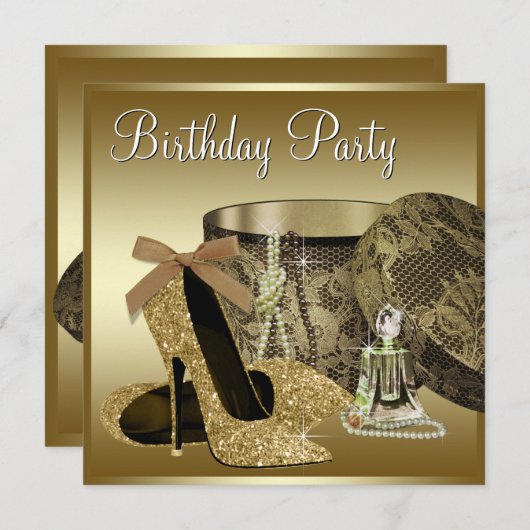 Invitation Chaussures à talon haut perles Black Gold Womans A (Devant / Derrière)