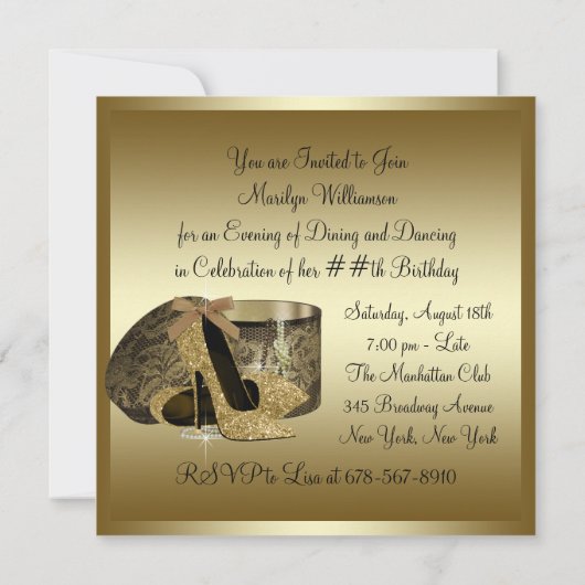 Invitation Chaussures à talon haut perles Black Gold Womans A (Dos)
