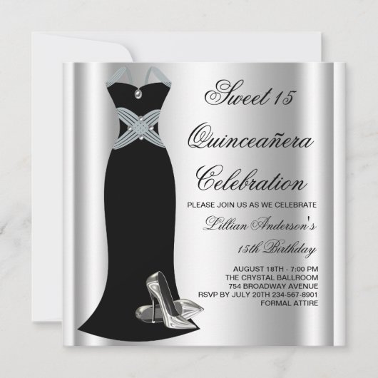 Invitation Chaussures à talon haute Black Gown Sweet 15 Quinc (Devant)