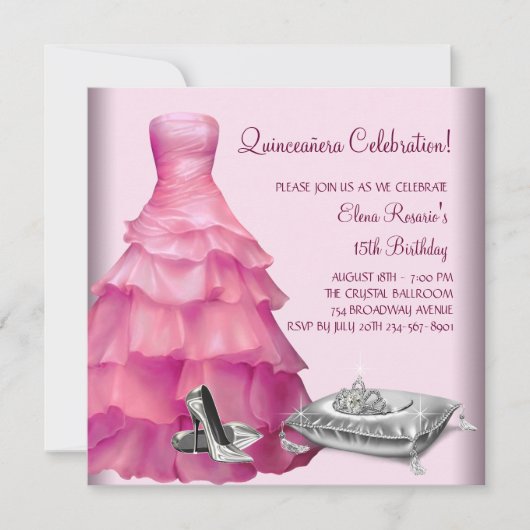 Invitation Chaussures à talon haute rose de balle rose Quince (Devant)