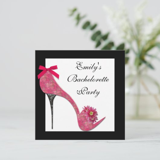 Invitation Chaussures à talon noir rose chaud Bahcelorette Pa (Debout devant)