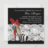 Invitation Chaussures à talon noir Zèbre rouge fête d'anniver (Dos)