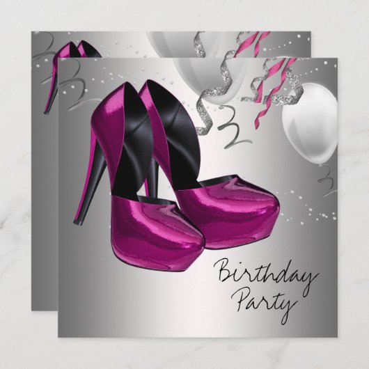 Invitation Chaussures à talon rose chaud fête d'anniversaire (Devant / Derrière)