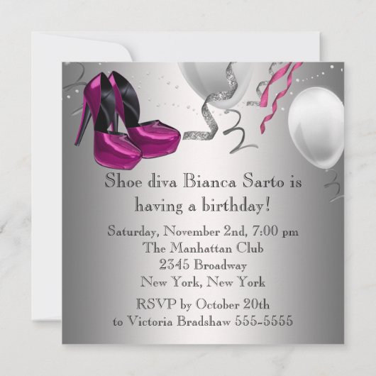 Invitation Chaussures à talon rose chaud fête d'anniversaire (Dos)