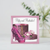Invitation Chaussures à talon rose femmes léopard 50e anniver (Debout devant)