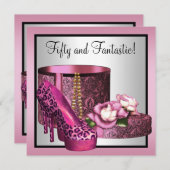 Invitation Chaussures à talon rose femmes léopard 50e anniver (Devant / Derrière)