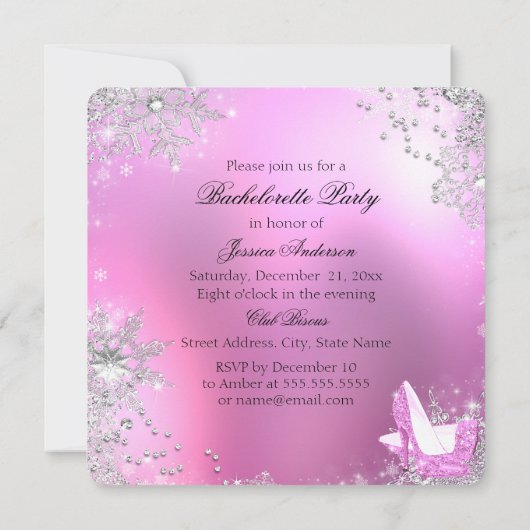 Invitation Chaussures à talon rose haut Bachelorette Fête Inv (Dos)