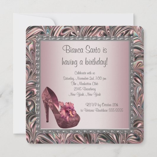 Invitation Chaussures à talon rose haute fête d'anniversaire (Dos)