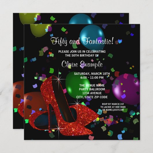 Invitation Chaussures à talon rouge Fête d'anniversaire (Devant / Derrière)