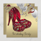 Invitation Chaussures à talon rouge or haute fête d'anniversa (Devant / Derrière)