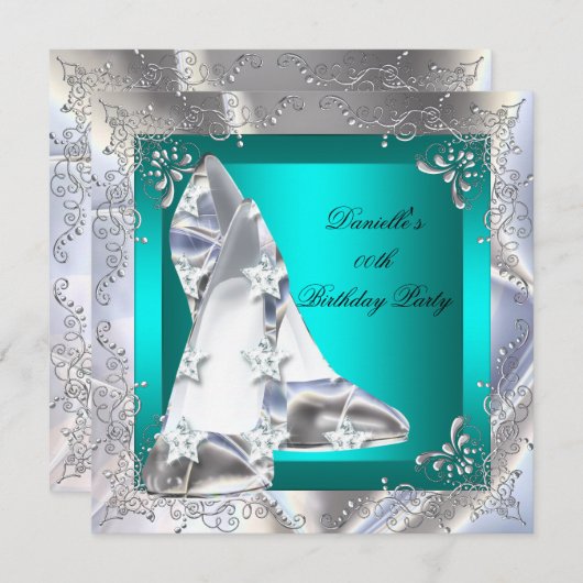Invitation Chaussures à talon turquoise Silver Anniversaire (Devant / Derrière)