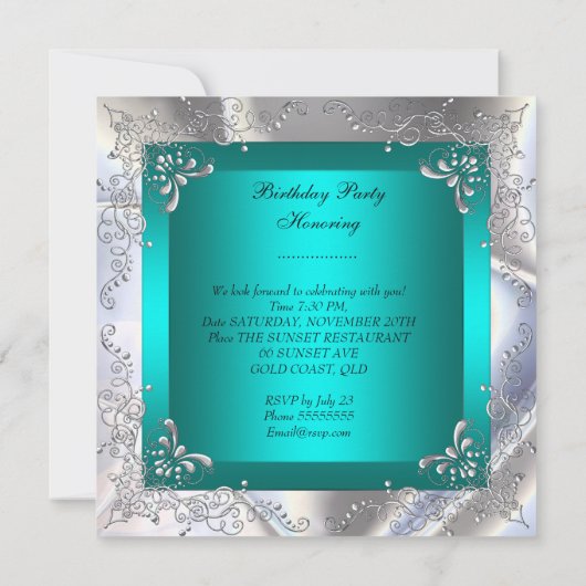 Invitation Chaussures à talon turquoise Silver Anniversaire (Dos)