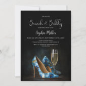 Invitation Chaussures à talons à fleurs bleues, brunch et cha (Devant)