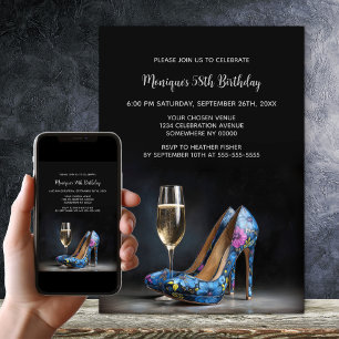 Invitation Chaussures à talons aiguilles florales bleues pour