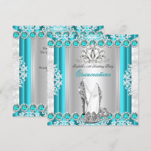 Invitation Chaussures à talons bleu sarcelle pour fête des 15