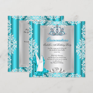 Invitation Chaussures à talons bleu sarcelle pour fête des 15