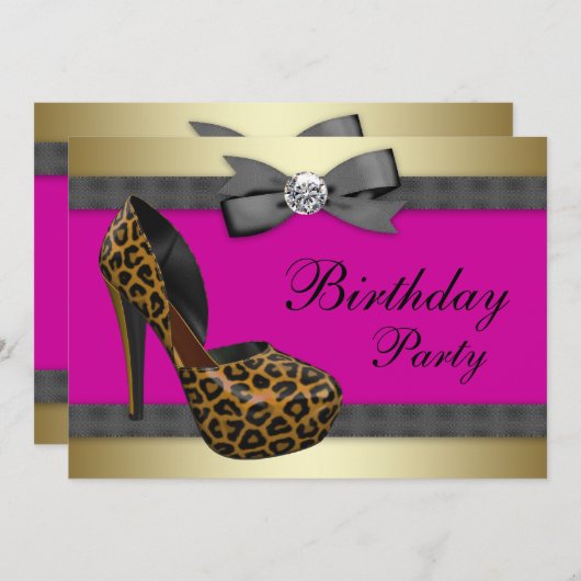 Invitation Chaussures à Talons Hauts Anniversaire Léopard Ros (Devant / Derrière)