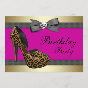 Invitation Chaussures à Talons Hauts Anniversaire Rose Léopar