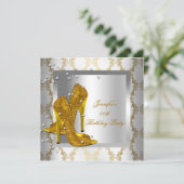 Invitation Chaussures à Talons Hauts Argent Or Fête d'Anniver (Debout devant)