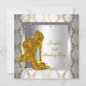 Invitation Chaussures à Talons Hauts Argent Or Fête d'Anniver (Devant)