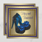 Invitation Chaussures à talons hauts bleu royal doré pour fêt (Devant / Derrière)