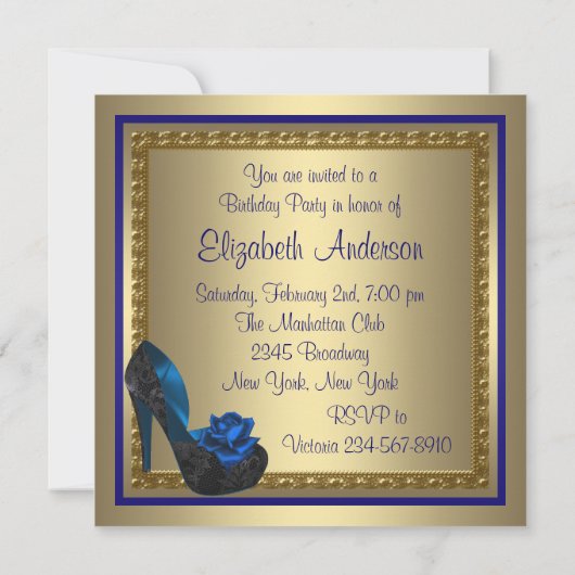 Invitation Chaussures à talons hauts bleu royal doré pour fêt (Dos)