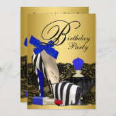 Invitation Chaussures à talons hauts bleu royal et or pour fê (Devant / Derrière)