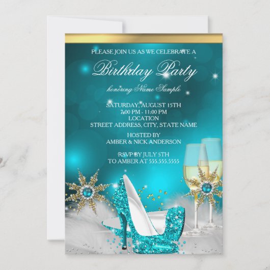 Invitation Chaussures à talons hauts bleu sarcelle argent or (Devant)