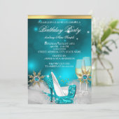Invitation Chaussures à talons hauts bleu sarcelle argent or (Debout devant)