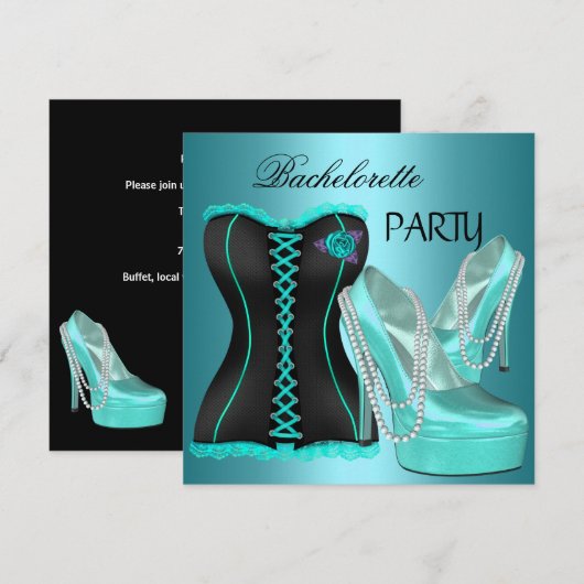 Invitation Chaussures à talons hauts bleu sarcelle pour enter (Devant / Derrière)