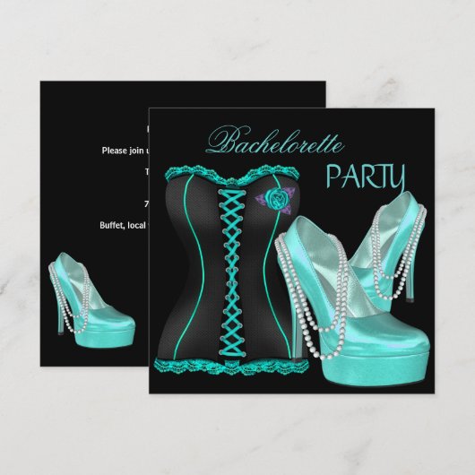 Invitation Chaussures à talons hauts bleu sarcelle pour enter (Devant / Derrière)