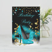 Invitation Chaussures à talons hauts bleu sarcelle scintillan (Debout devant)