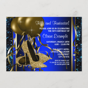 Invitation Chaussures à talons hauts bleues et dorées pour la