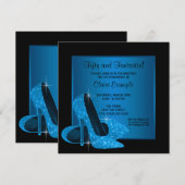Invitation Chaussures à talons hauts bleus aqua pour fête d'a (Devant / Derrière)