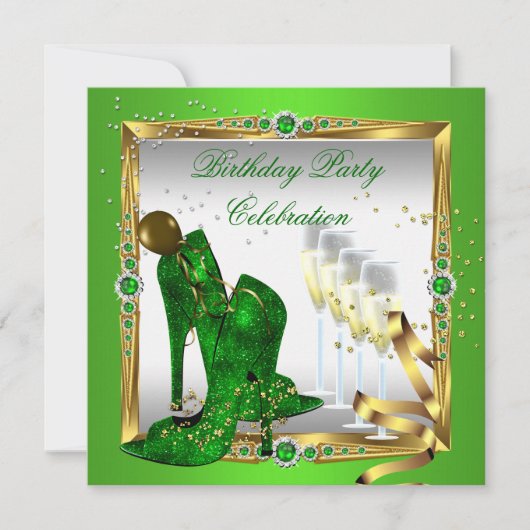 Invitation Chaussures à Talons Hauts Champagne Vert Or Argent (Devant)