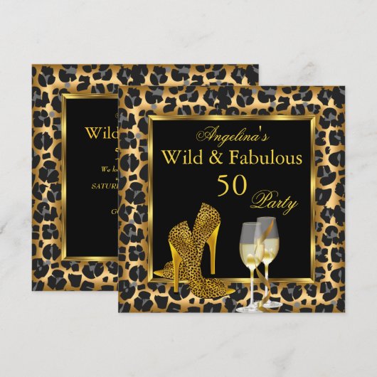 Invitation Chaussures à talons hauts dorées léopard sauvages  (Devant / Derrière)