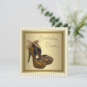 Invitation Chaussures à talons hauts dorés pour femme Anniver (Debout devant)