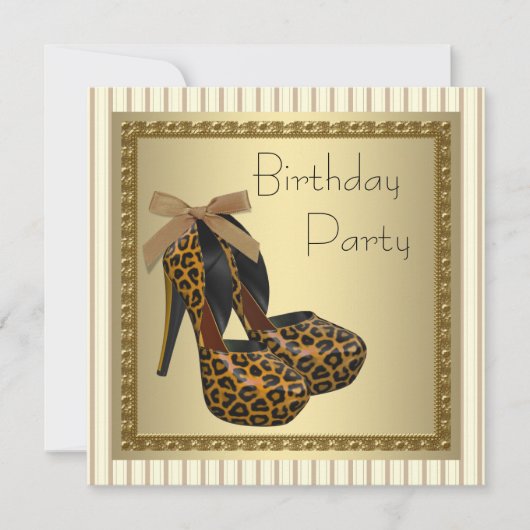 Invitation Chaussures à talons hauts dorés pour femme Anniver (Devant)