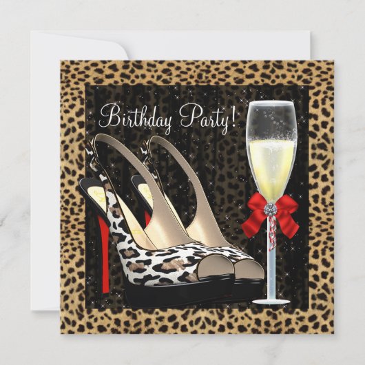 Invitation Chaussures à talons hauts en champagne imprimé léo (Devant)