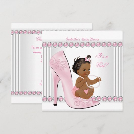 Invitation Chaussures à talons hauts en perle rose pour bébé (Devant / Derrière)