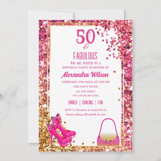 Invitation Chaussures à talons hauts étincelantes roses pour  (Devant)