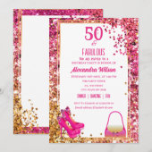 Invitation Chaussures à talons hauts étincelantes roses pour  (Devant / Derrière)