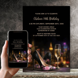 Invitation Chaussures à talons hauts florales roses pour fête