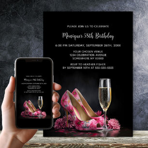 Invitation Chaussures à talons hauts florales roses pour fête
