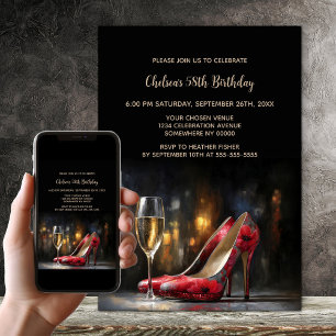 Invitation Chaussures à talons hauts florales rouges pour fêt