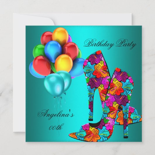 Invitation Chaussures à talons hauts FUN Ballons de fête d'an (Devant)